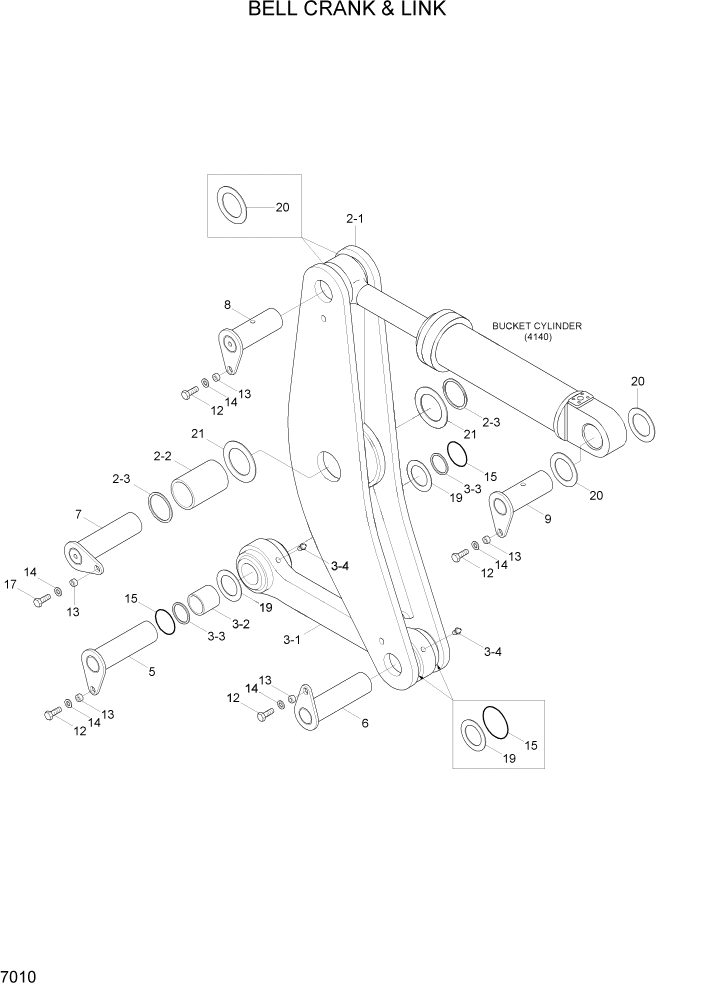 Схема запчастей Hyundai HL740-7A - PAGE 7010 BELL CRANK & LINK РАБОЧЕЕ ОБОРУДОВАНИЕ