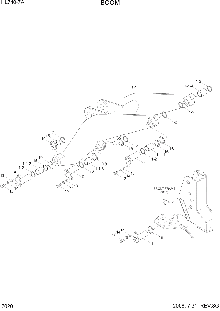 Схема запчастей Hyundai HL740-7A - PAGE 7020 BOOM РАБОЧЕЕ ОБОРУДОВАНИЕ