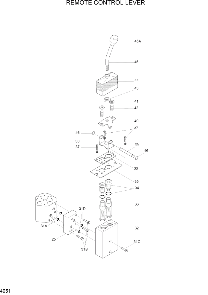 Схема запчастей Hyundai HL740TM-7 - PAGE 4051 REMOTE CONTROL LEVER ГИДРАВЛИЧЕСКИЕ КОМПОНЕНТЫ