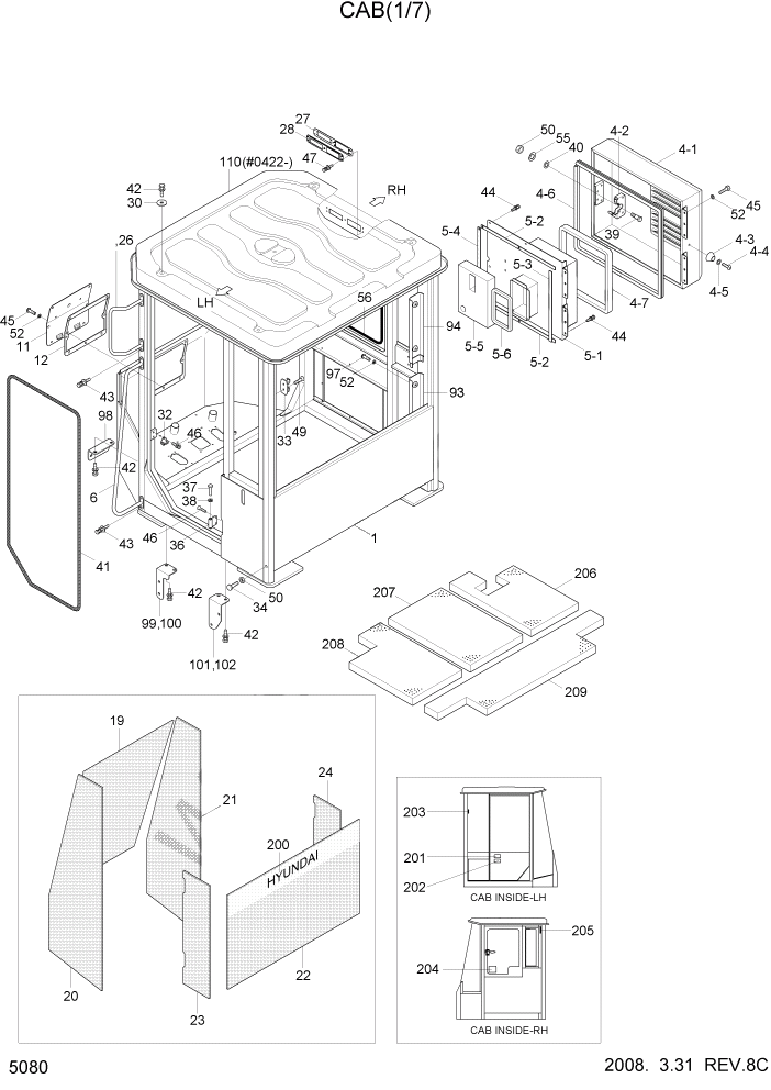 Схема запчастей Hyundai HL740TM-7 - PAGE 5080 CAB(1/7) СТРУКТУРА