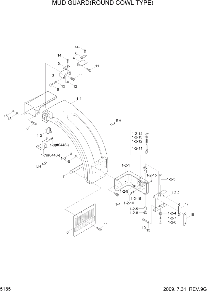 Схема запчастей Hyundai HL740TM-7 - PAGE 5185 MUD GUARD(ROUND COWL TYPE) СТРУКТУРА