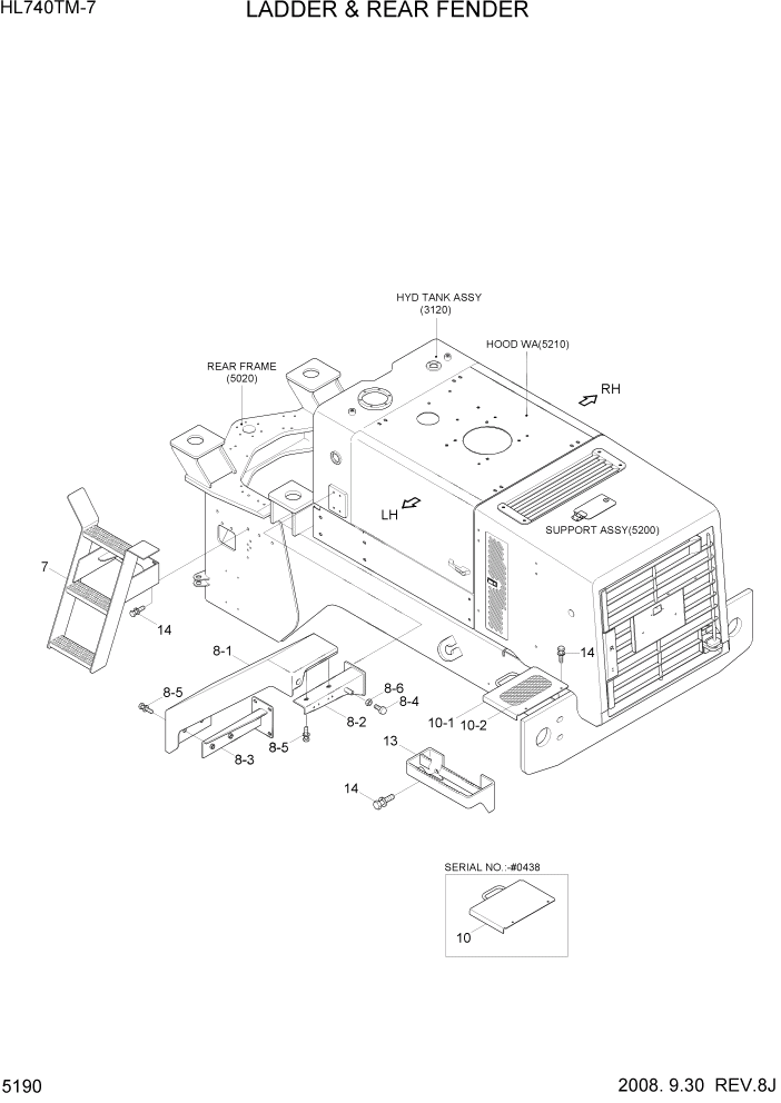 Схема запчастей Hyundai HL740TM-7 - PAGE 5190 LADDER & REAR FENDER СТРУКТУРА