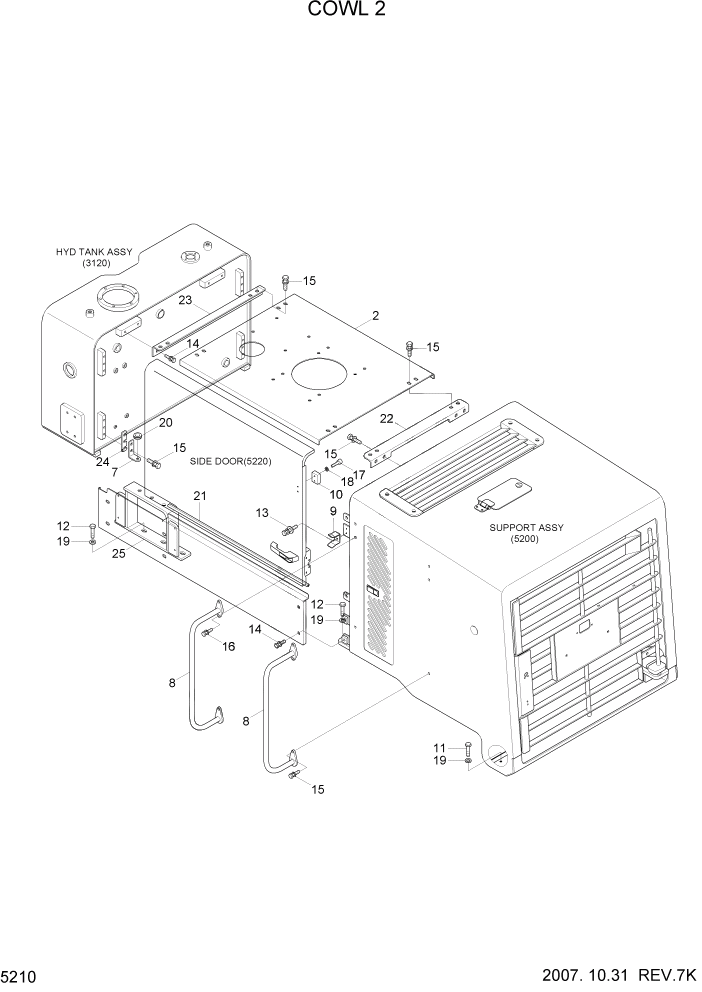 Схема запчастей Hyundai HL740TM-7 - PAGE 5210 COWL 2 СТРУКТУРА