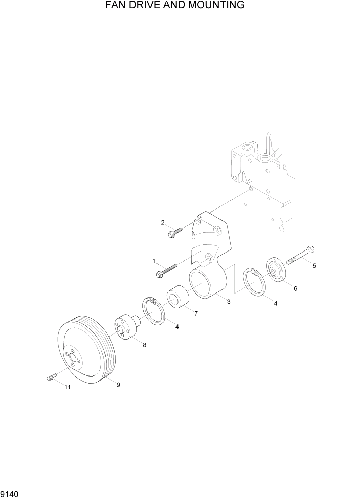 Схема запчастей Hyundai HL740TM-7 - PAGE 9140 FAN DRIVE AND MOUNTING ДВИГАТЕЛЬ БАЗА