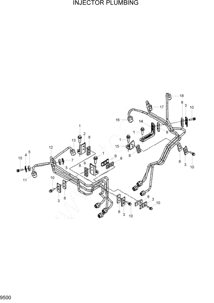 Схема запчастей Hyundai HL740TM-7 - PAGE 9500 INJECTOR PLUMBING ДВИГАТЕЛЬ БАЗА