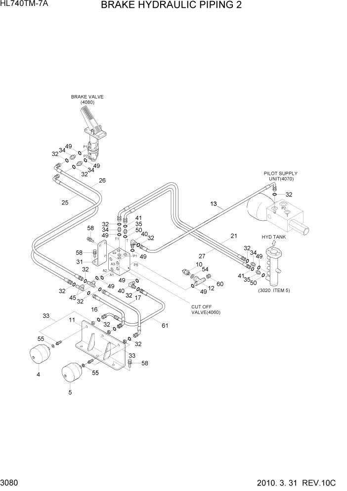 Схема запчастей Hyundai HL740TM-7A - PAGE 3080 BRAKE HYDRAULIC PIPING 2 ГИДРАВЛИЧЕСКАЯ СИСТЕМА