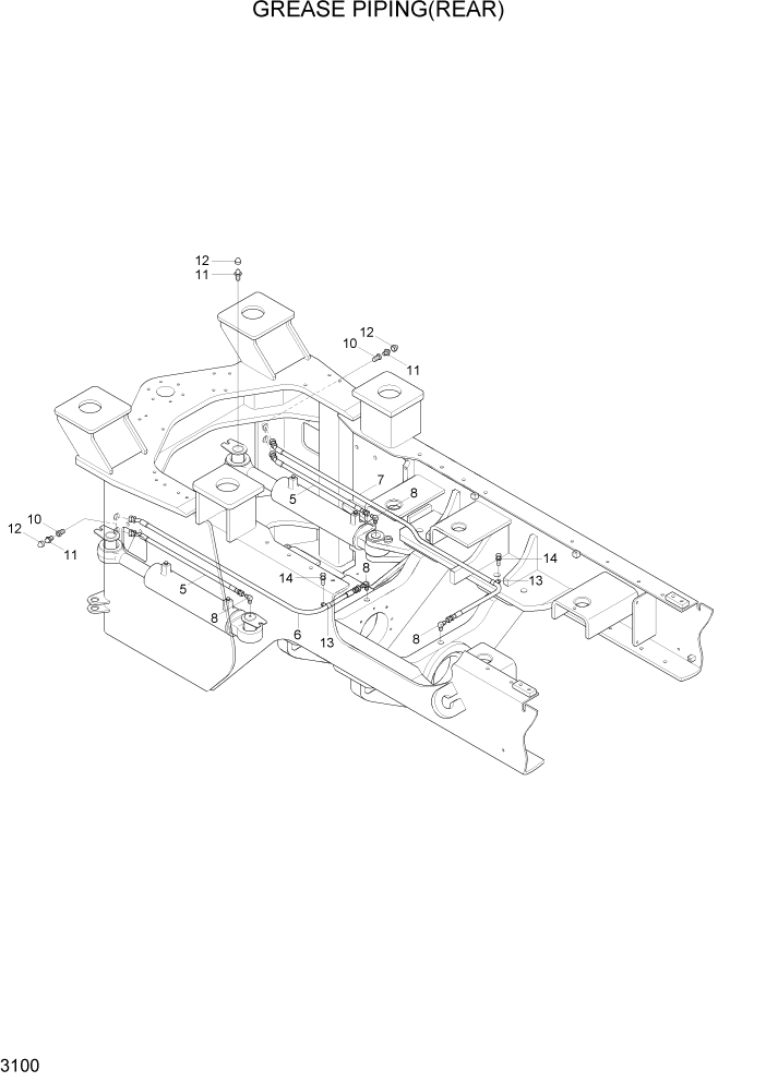 Схема запчастей Hyundai HL740TM-7A - PAGE 3100 GREASE PIPING(REAR) ГИДРАВЛИЧЕСКАЯ СИСТЕМА