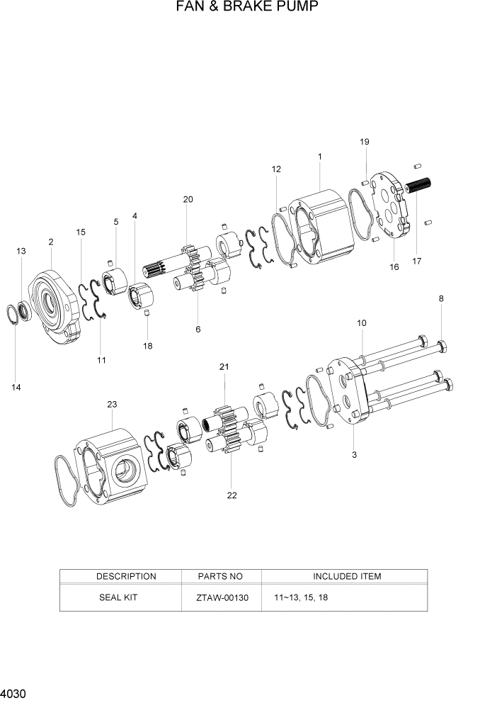 Схема запчастей Hyundai HL740TM-7A - PAGE 4030 FAN & BRAKE PUMP ГИДРАВЛИЧЕСКИЕ КОМПОНЕНТЫ