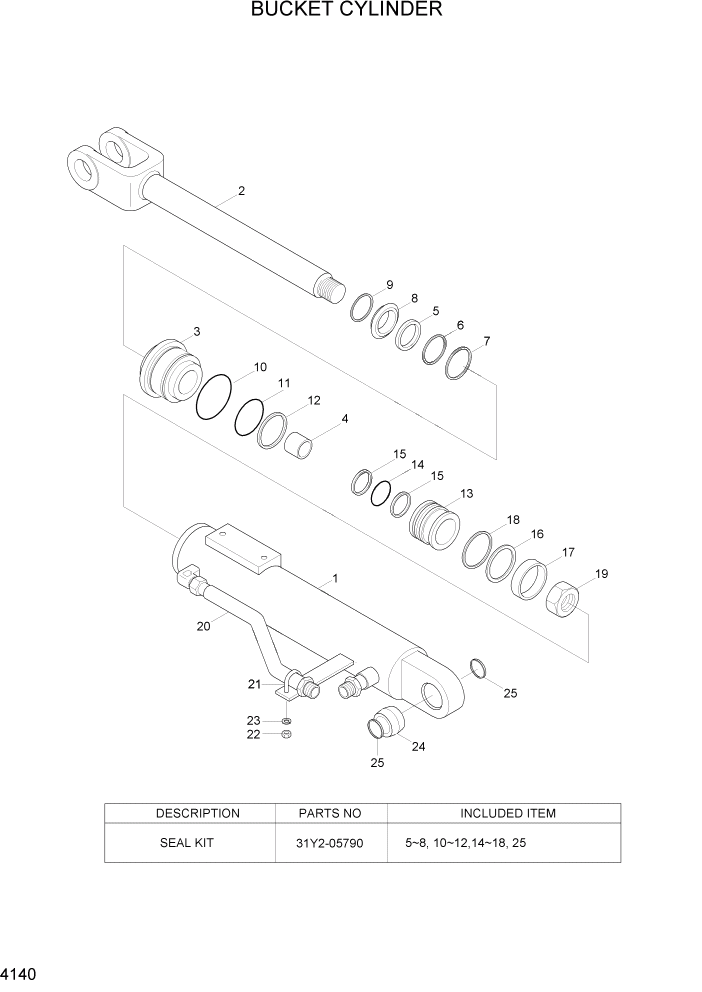 Схема запчастей Hyundai HL740TM-7A - PAGE 4140 BUCKET CYLINDER ГИДРАВЛИЧЕСКИЕ КОМПОНЕНТЫ