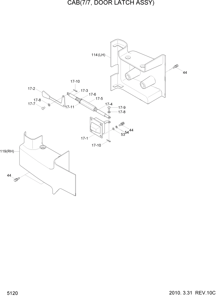 Схема запчастей Hyundai HL740TM-7A - PAGE 5120 CAB(7/7, DOOR LATCH ASSY) СТРУКТУРА