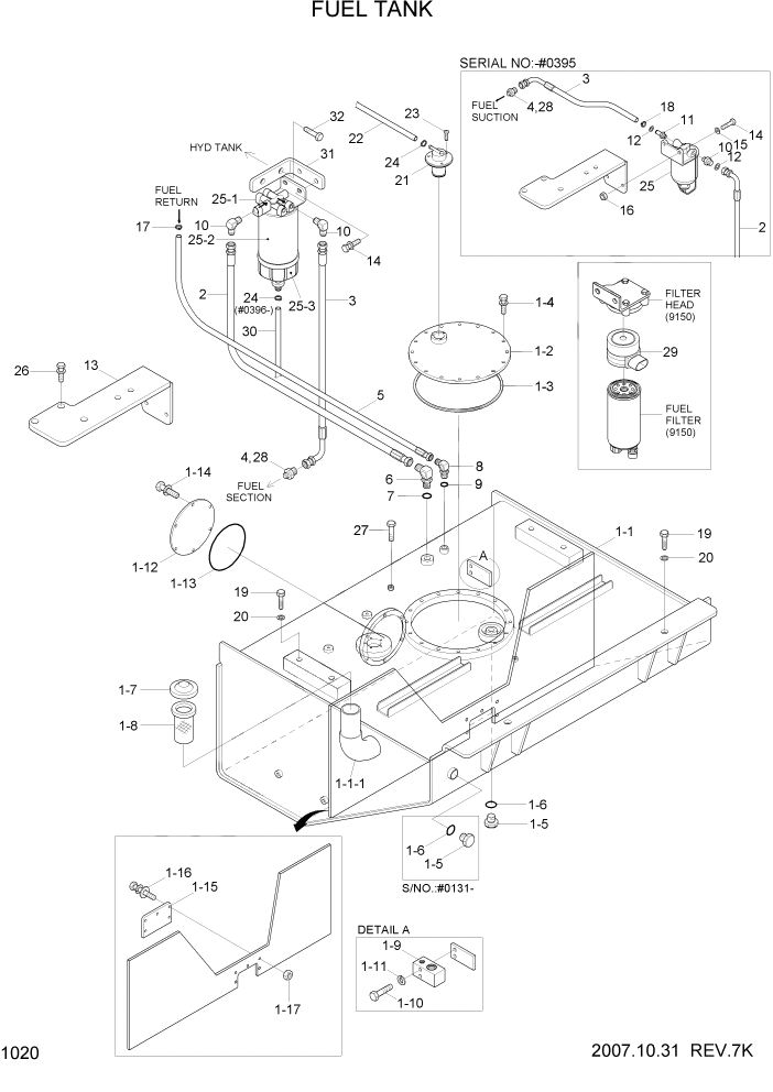 Схема запчастей Hyundai HL757-7 - PAGE 1020 FUEL TANK СИСТЕМА ДВИГАТЕЛЯ