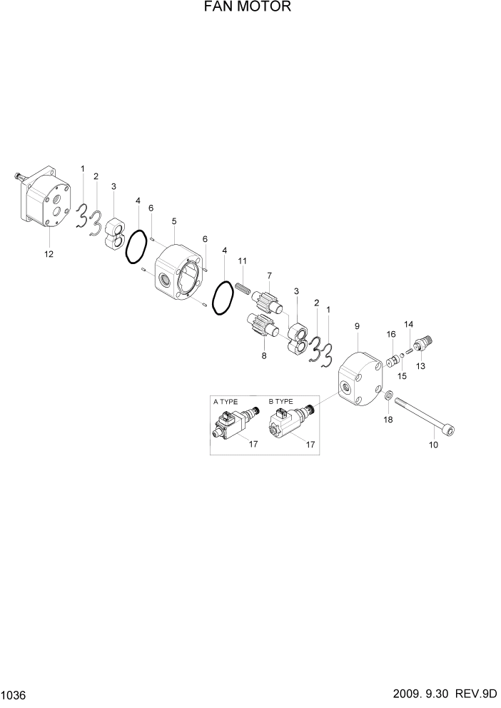 Схема запчастей Hyundai HL757-7 - PAGE 1036 FAN MOTOR СИСТЕМА ДВИГАТЕЛЯ