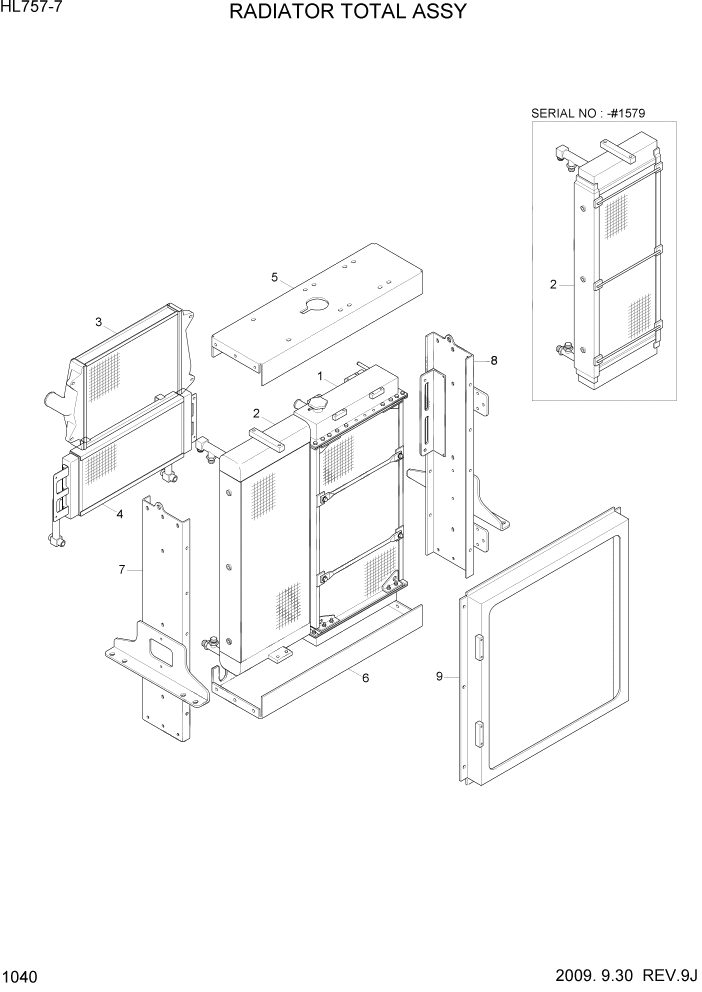 Схема запчастей Hyundai HL757-7 - PAGE 1040 RADIATOR TOTAL ASSY СИСТЕМА ДВИГАТЕЛЯ