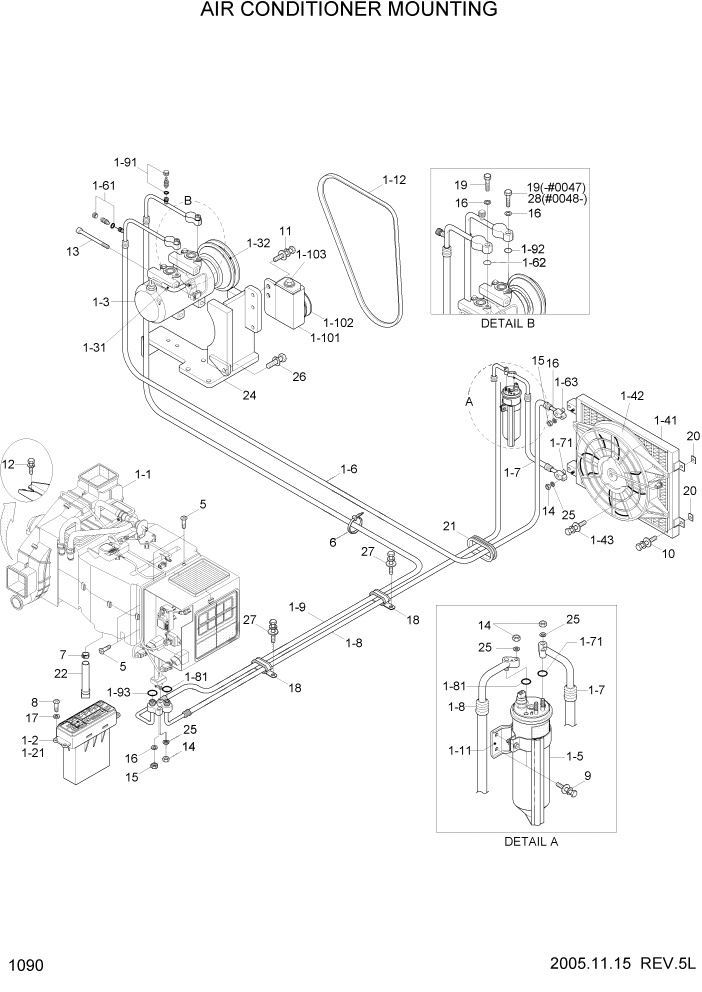 Схема запчастей Hyundai HL757-7 - PAGE 1090 AIR CONDITIONER MOUNTING СИСТЕМА ДВИГАТЕЛЯ