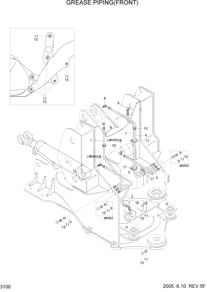 Схема запчастей Hyundai HL757-7 - PAGE 3100 GREASE PIPING(FRONT) ГИДРАВЛИЧЕСКАЯ СИСТЕМА