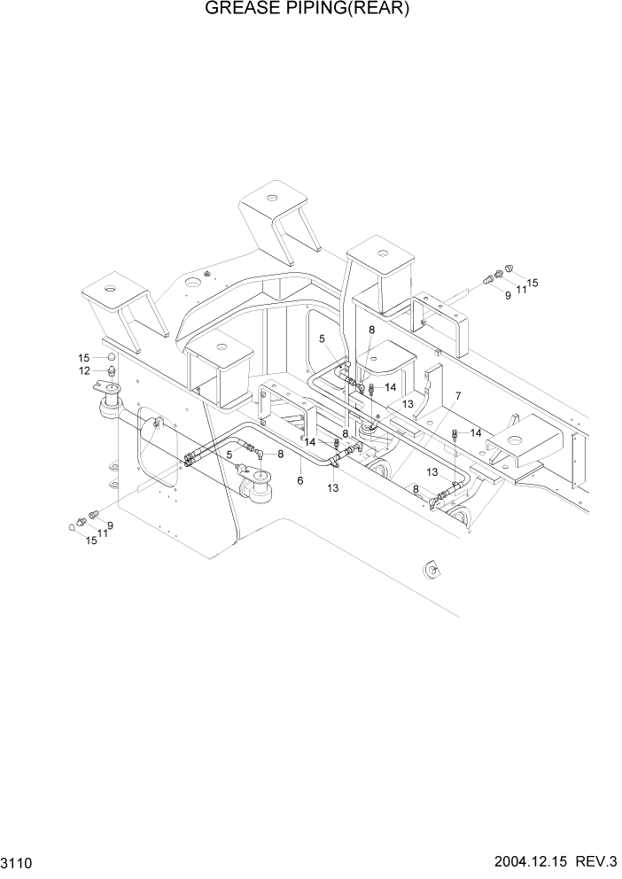 Схема запчастей Hyundai HL757-7 - PAGE 3110 GREASE PIPING(REAR) ГИДРАВЛИЧЕСКАЯ СИСТЕМА