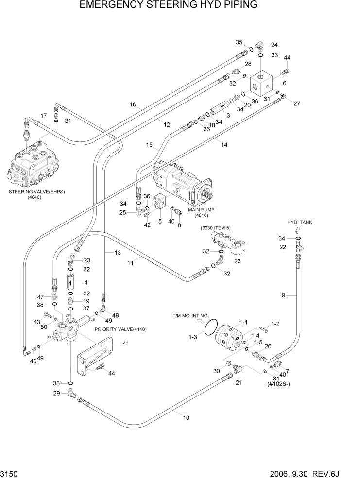 Схема запчастей Hyundai HL757-7 - PAGE 3150 EMERGENCY STEERING HYD PIPING ГИДРАВЛИЧЕСКАЯ СИСТЕМА