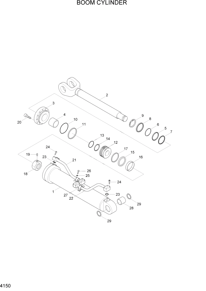 Схема запчастей Hyundai HL757-7 - PAGE 4150 BOOM CYLINDER ГИДРАВЛИЧЕСКИЕ КОМПОНЕНТЫ