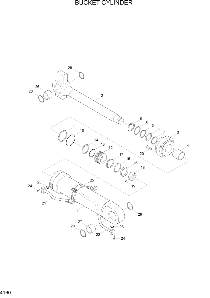 Схема запчастей Hyundai HL757-7 - PAGE 4160 BUCKET CYLINDER ГИДРАВЛИЧЕСКИЕ КОМПОНЕНТЫ