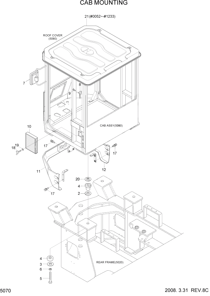 Схема запчастей Hyundai HL757-7 - PAGE 5070 CAB MOUNTING СТРУКТУРА