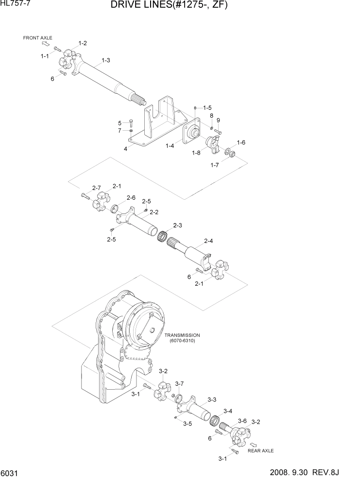 Схема запчастей Hyundai HL757-7 - PAGE 6031 DRIVE LINES(#1275-, ZF) СИЛОВАЯ СИСТЕМА