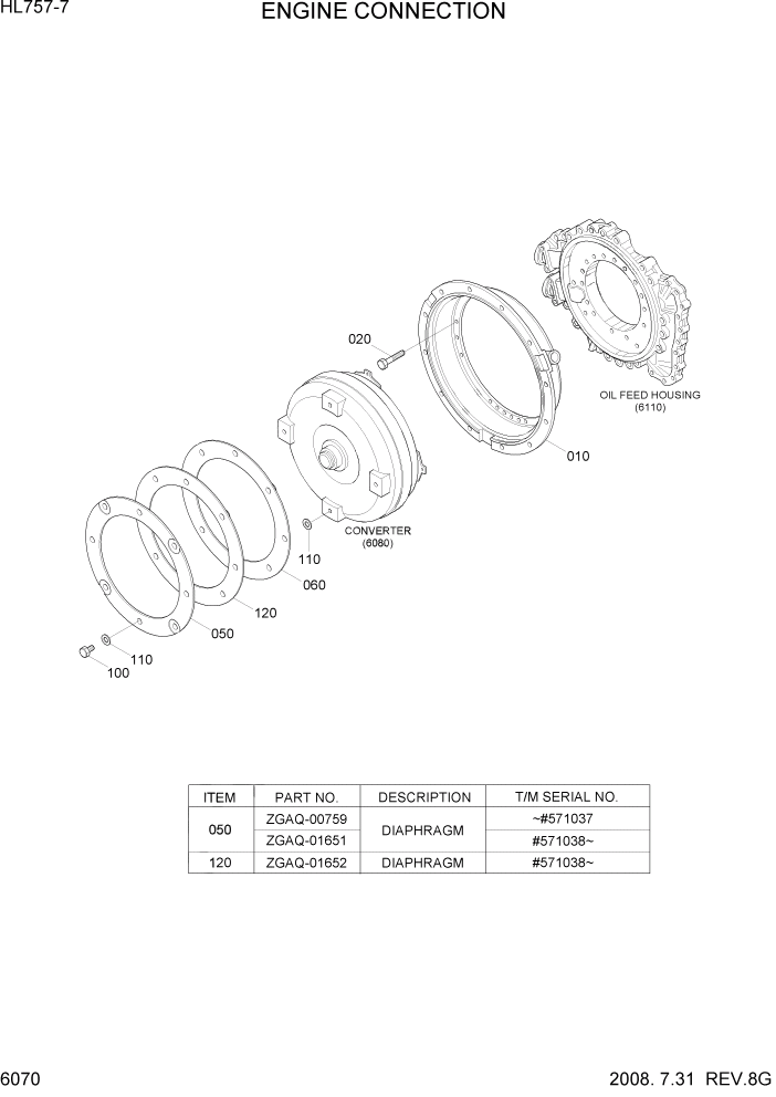Схема запчастей Hyundai HL757-7 - PAGE 6070 ENGINE CONNECTION СИЛОВАЯ СИСТЕМА