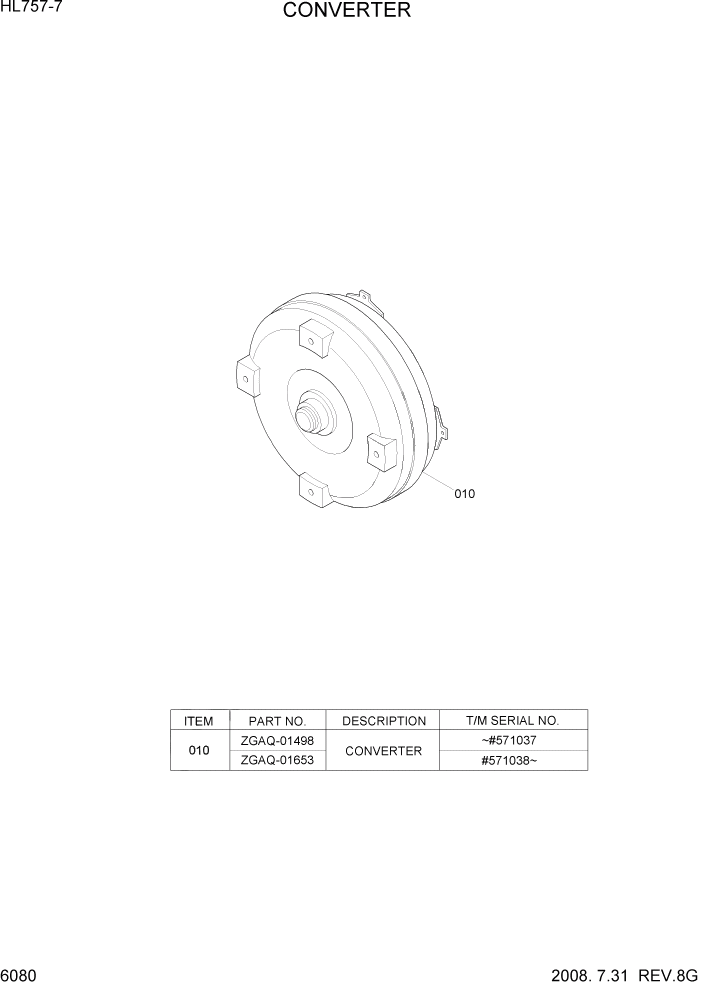 Схема запчастей Hyundai HL757-7 - PAGE 6080 CONVERTER СИЛОВАЯ СИСТЕМА