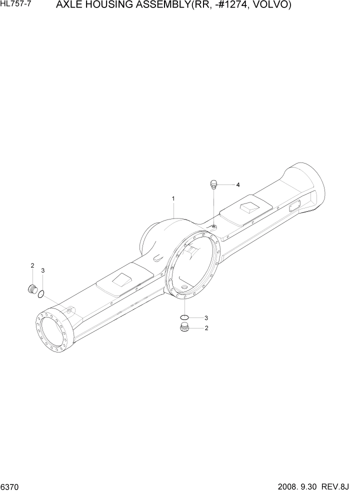 Схема запчастей Hyundai HL757-7 - PAGE 6370 AXLE HOUSING ASSEMBLY(RR, -#1274, VOLVO) СИЛОВАЯ СИСТЕМА