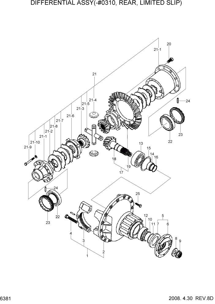 Схема запчастей Hyundai HL757-7 - PAGE 6381 DIFF ASSY(-#0310, REAR, LIMITED SLIP) СИЛОВАЯ СИСТЕМА