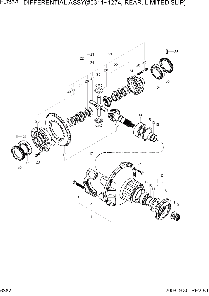 Схема запчастей Hyundai HL757-7 - PAGE 6382 DIFF ASSY(#0311-#1274, RR, LIMITED SLIP) СИЛОВАЯ СИСТЕМА