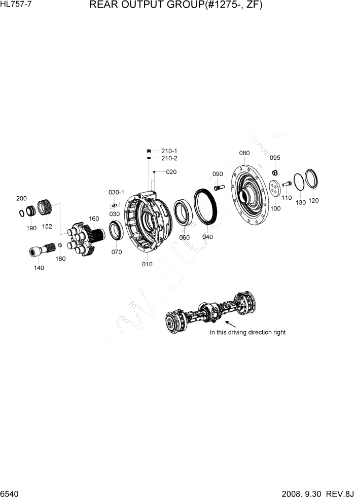 Схема запчастей Hyundai HL757-7 - PAGE 6540 REAR OUTPUT GROUP(#1275-, ZF) СИЛОВАЯ СИСТЕМА