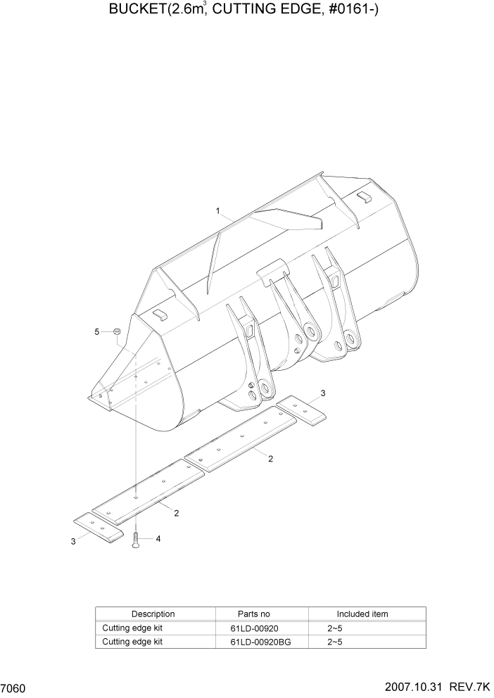Схема запчастей Hyundai HL757-7 - PAGE 7060 BUCKET(2.6M3, CUTTING EDGE, #0161-) РАБОЧЕЕ ОБОРУДОВАНИЕ