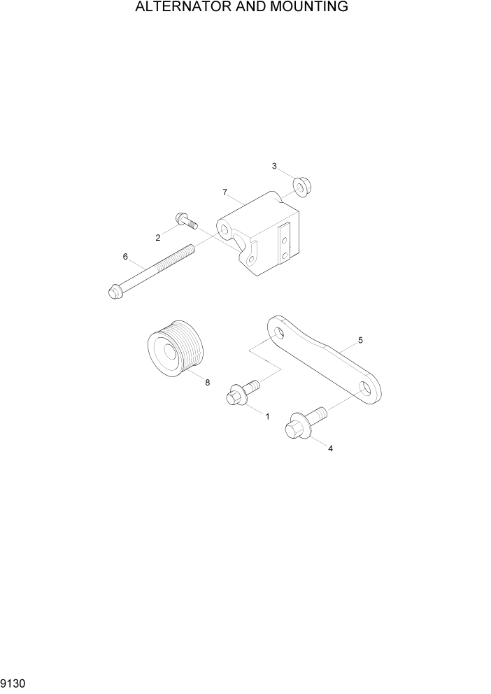 Схема запчастей Hyundai HL757-7 - PAGE 9130 ALTERNATOR AND MOUNTING ДВИГАТЕЛЬ БАЗА