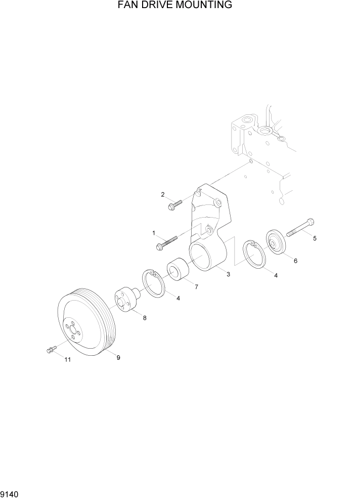 Схема запчастей Hyundai HL757-7 - PAGE 9140 FAN DRIVE AND MOUNTING ДВИГАТЕЛЬ БАЗА