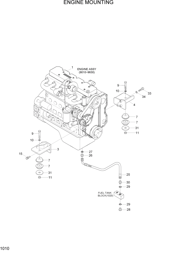 Схема запчастей Hyundai HL757-7A - PAGE 1010 ENGINE MOUNTING СИСТЕМА ДВИГАТЕЛЯ