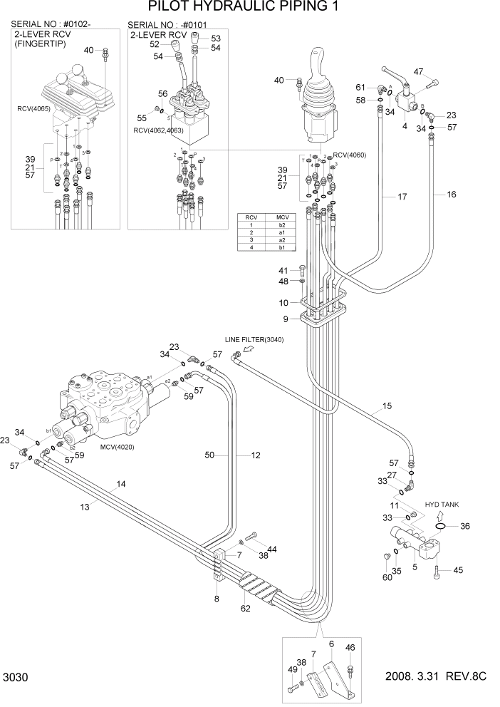 Схема запчастей Hyundai HL757-7A - PAGE 3030 PILOT HYDRAULIC PIPING 1 ГИДРАВЛИЧЕСКАЯ СИСТЕМА