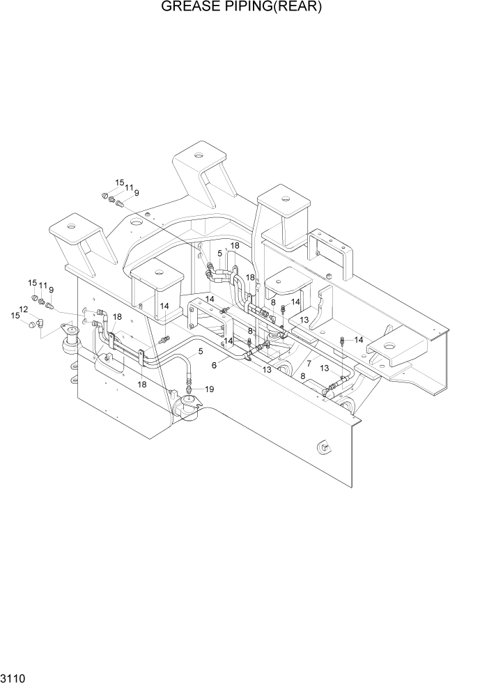 Схема запчастей Hyundai HL757-7A - PAGE 3110 GREASE PIPING(REAR) ГИДРАВЛИЧЕСКАЯ СИСТЕМА