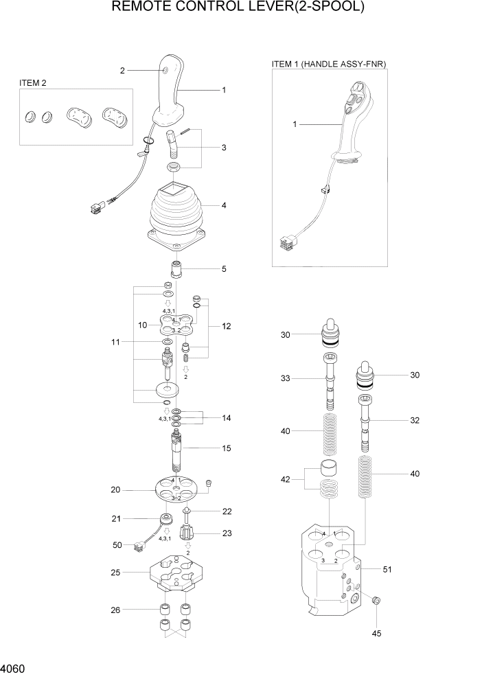 Схема запчастей Hyundai HL757-7A - PAGE 4060 REMOTE CONTROL LEVER(2-SPOOL) ГИДРАВЛИЧЕСКИЕ КОМПОНЕНТЫ