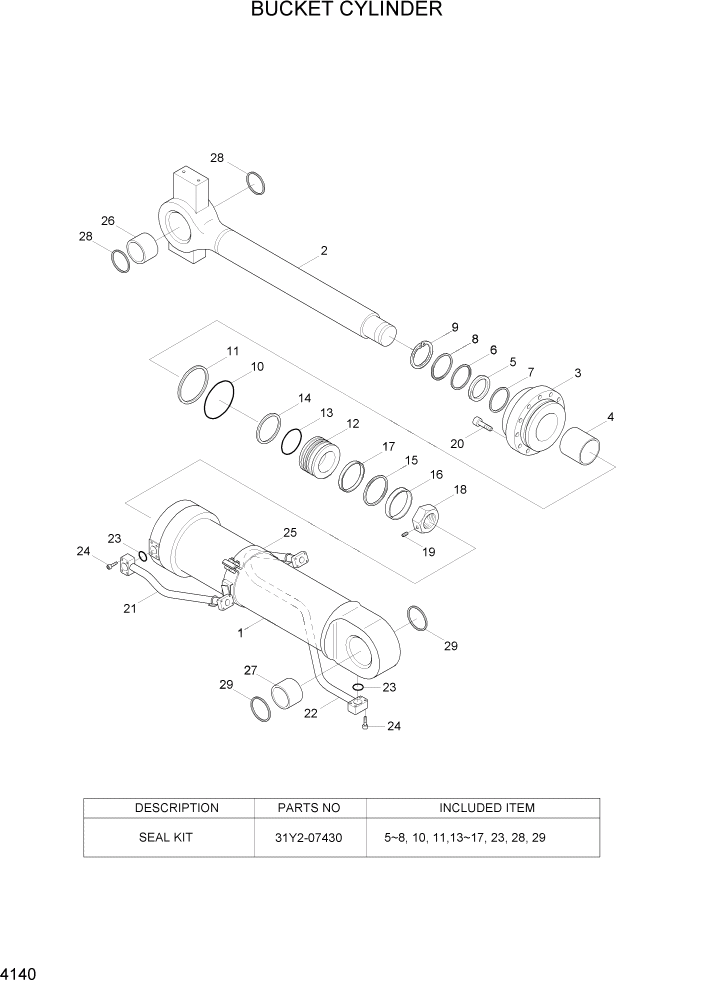 Схема запчастей Hyundai HL757-7A - PAGE 4140 BUCKET CYLINDER ГИДРАВЛИЧЕСКИЕ КОМПОНЕНТЫ
