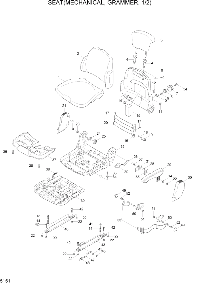 Схема запчастей Hyundai HL757-7A - PAGE 5151 SEAT(MECHANICAL, GRAMMER, 1/2) СТРУКТУРА
