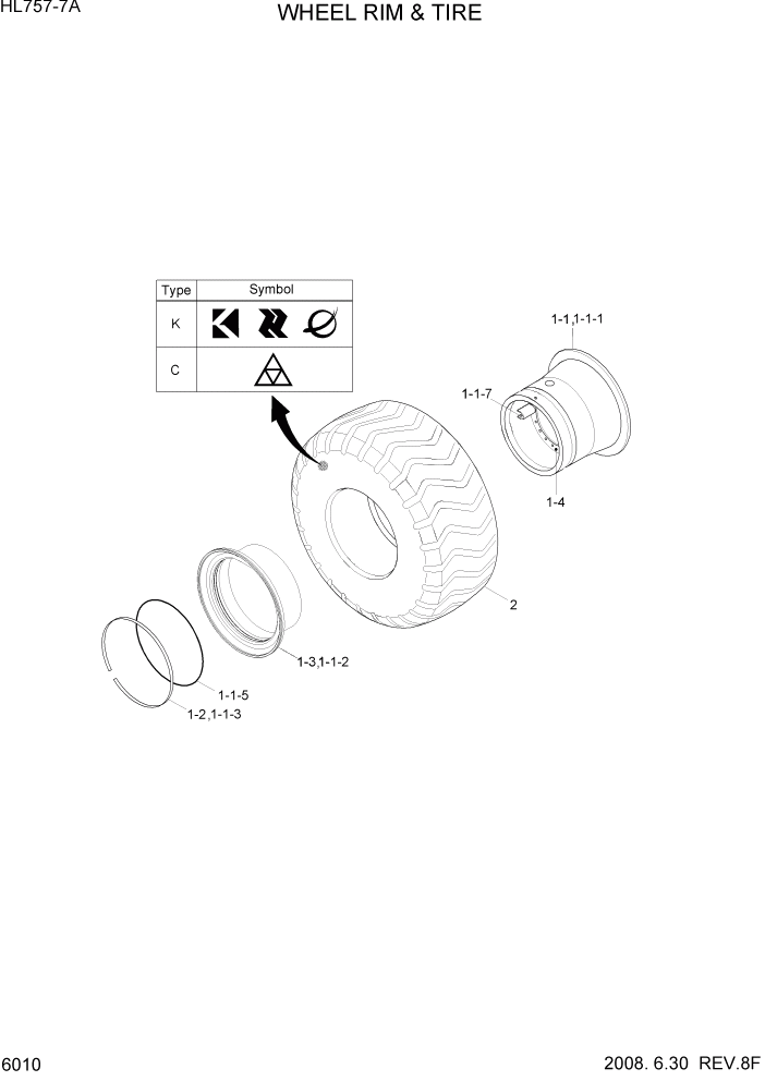Схема запчастей Hyundai HL757-7A - PAGE 6010 WHEEL RIM & TIRE СИЛОВАЯ СИСТЕМА