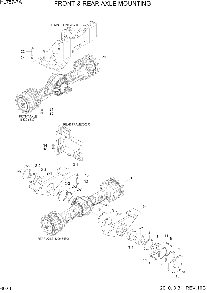 Схема запчастей Hyundai HL757-7A - PAGE 6020 FRONT & REAR AXLE MOUNTING СИЛОВАЯ СИСТЕМА