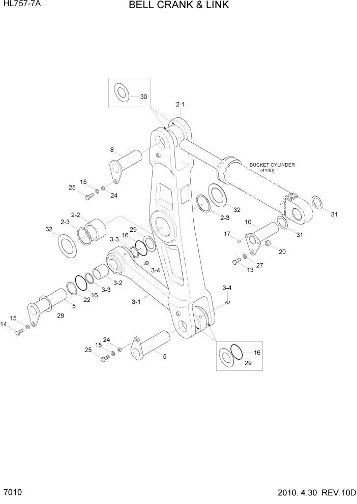 Схема запчастей Hyundai HL757-7A - PAGE 7010 BELL CRANK & LINK РАБОЧЕЕ ОБОРУДОВАНИЕ