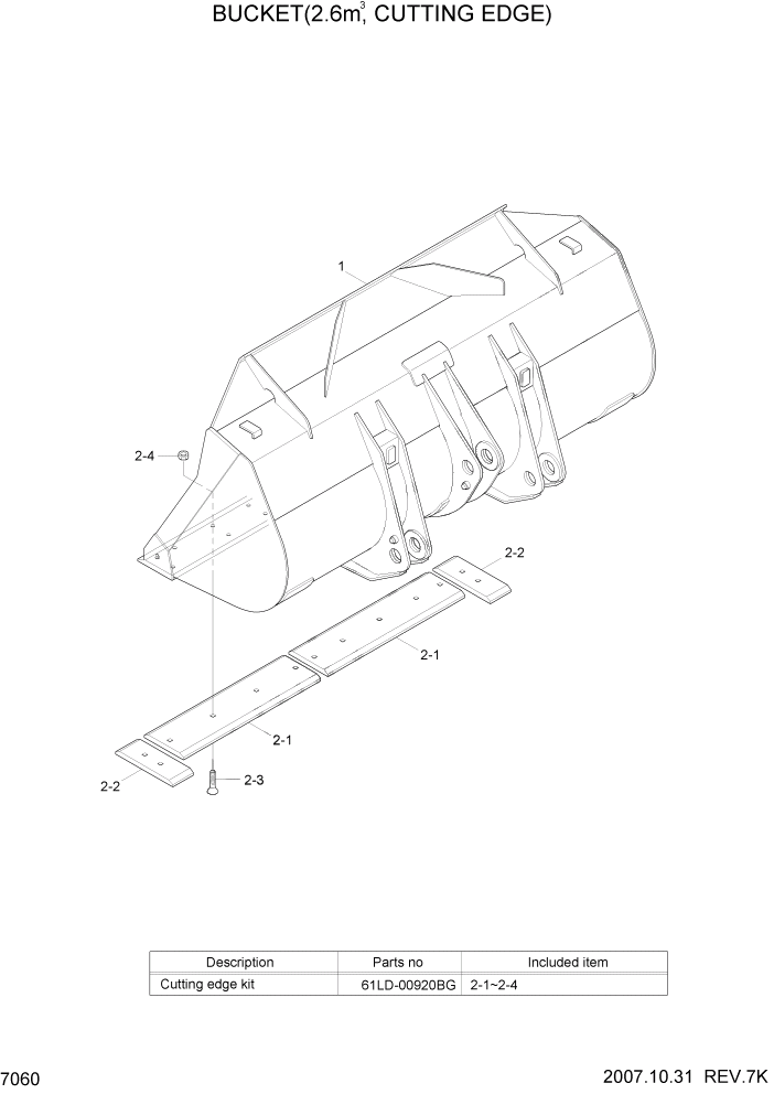 Схема запчастей Hyundai HL757-7A - PAGE 7060 BUCKET(2.6M3, CUTTING EDGE) РАБОЧЕЕ ОБОРУДОВАНИЕ