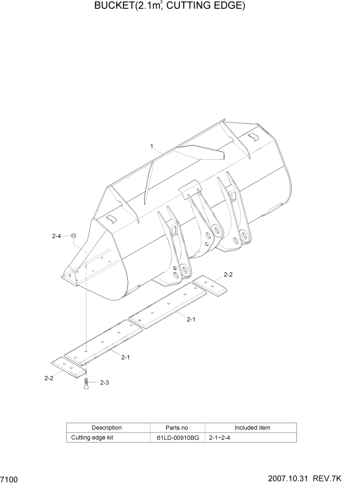 Схема запчастей Hyundai HL757-7A - PAGE 7100 BUCKET(2.1M3, CUTTING EDGE) РАБОЧЕЕ ОБОРУДОВАНИЕ
