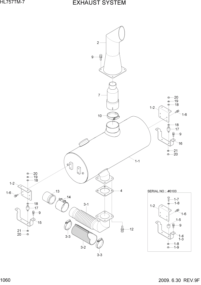 Схема запчастей Hyundai HL757TM7 - PAGE 1060 EXHAUST SYSTEM СИСТЕМА ДВИГАТЕЛЯ