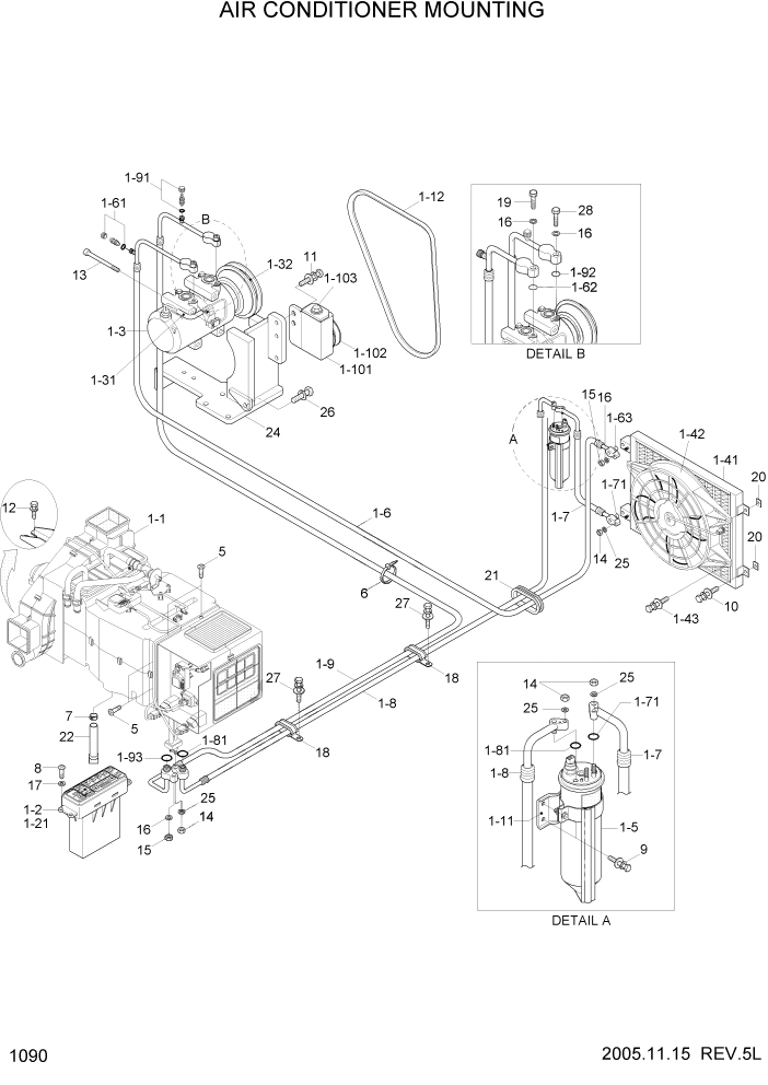 Схема запчастей Hyundai HL757TM7 - PAGE 1090 AIR CONDITIONER MOUNTING СИСТЕМА ДВИГАТЕЛЯ