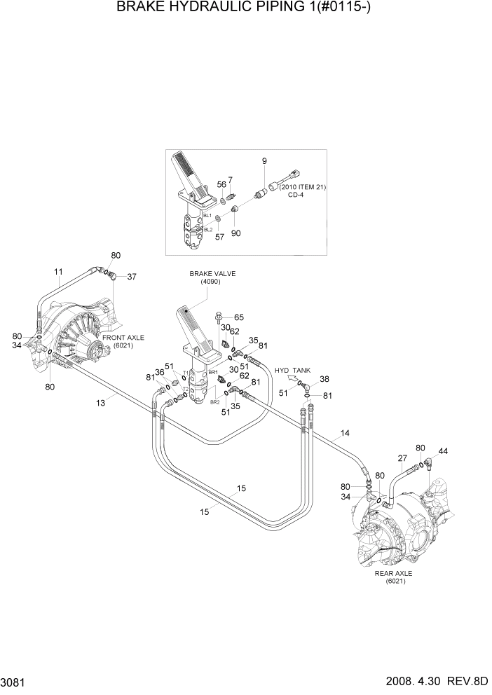 Схема запчастей Hyundai HL757TM7 - PAGE 3081 BRAKE HYDRAULIC PIPING 1(#0115-) ГИДРАВЛИЧЕСКАЯ СИСТЕМА