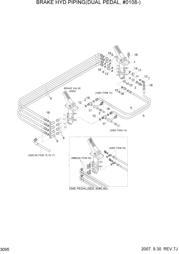 Схема запчастей Hyundai HL757TM7 - PAGE 3095 BRAKE HYD PIPING(DUAL PEDAL, #0108-) ГИДРАВЛИЧЕСКАЯ СИСТЕМА