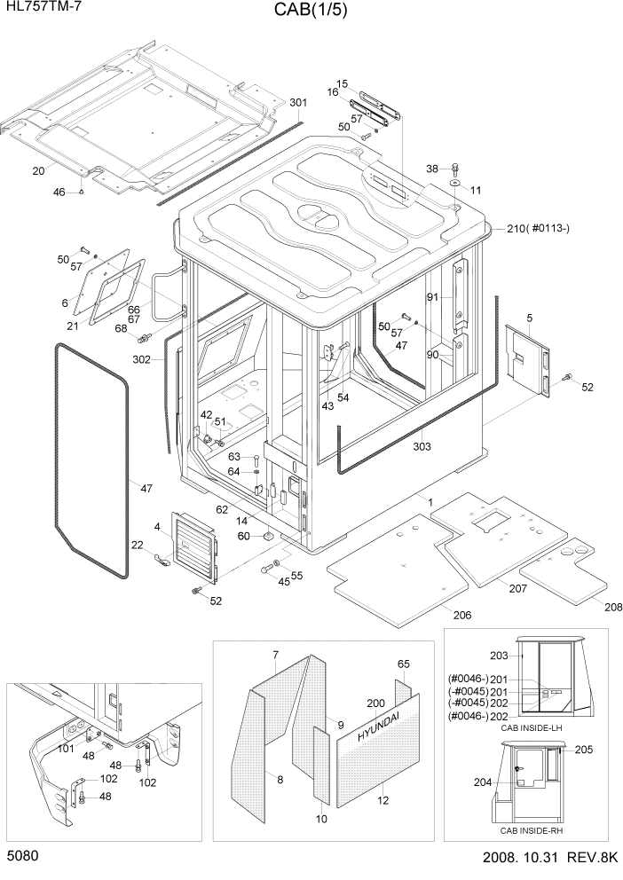 Схема запчастей Hyundai HL757TM7 - PAGE 5080 CAB(1/5) СТРУКТУРА